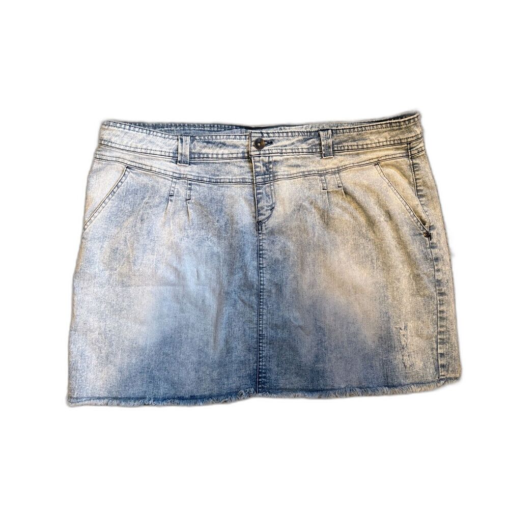 LYS Acid Wash Denim Mini Skirt Plus Size 20W‎ Raw Hem Distressed
